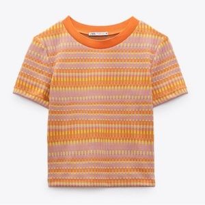 Zara JACQUARD T-SHIRT Orange